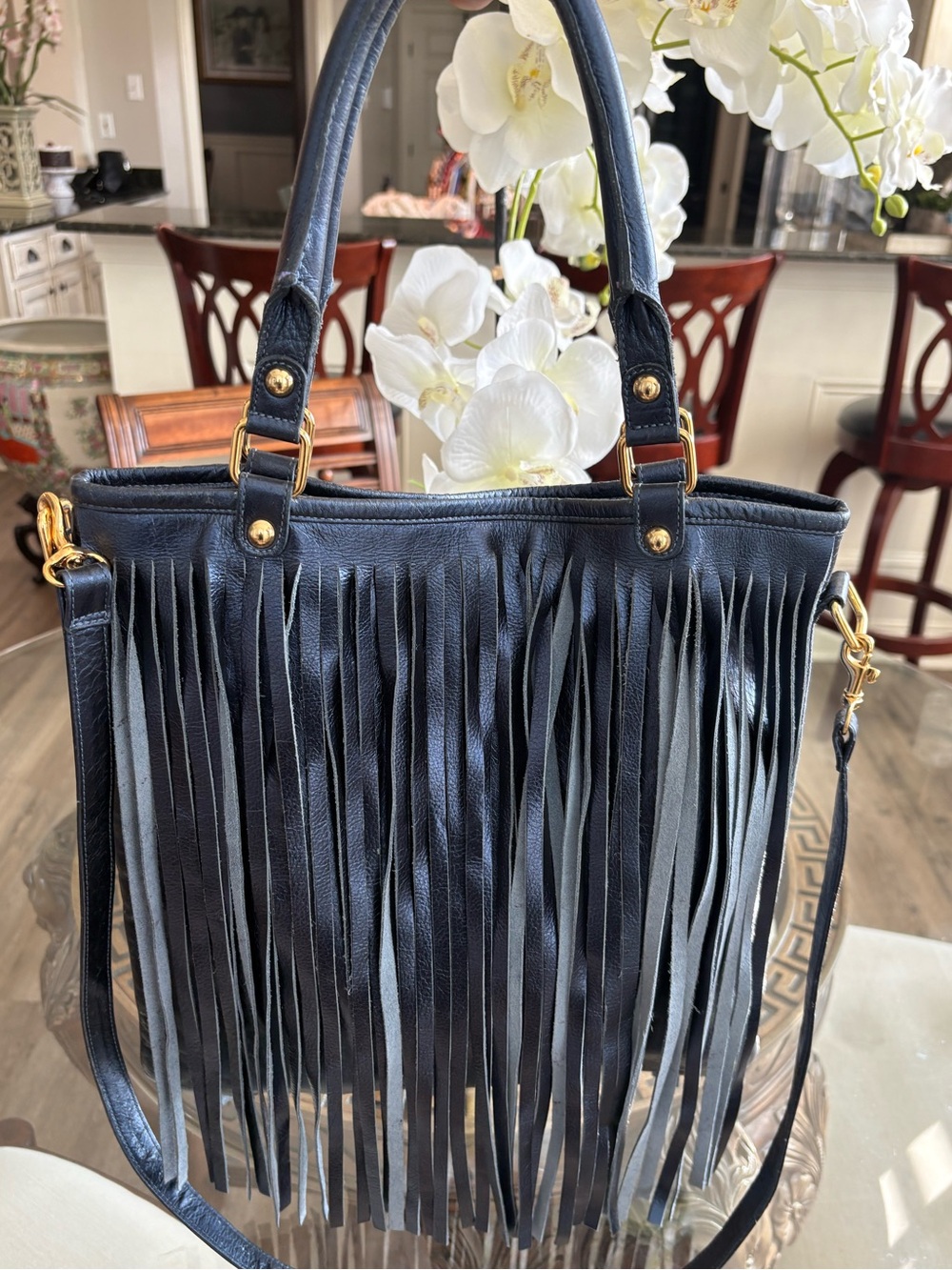 💙💙B-LOW THE BELT METALLIC BLUE LEATHER FRINGE HOBO BAG!💙💙